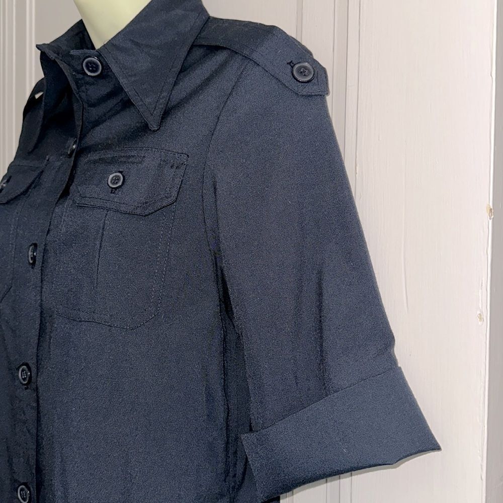 Vintage 70s Breckinridge Very Dark Navy Blue Military Look Short Sleeve Shirt - Picture 4 of 9